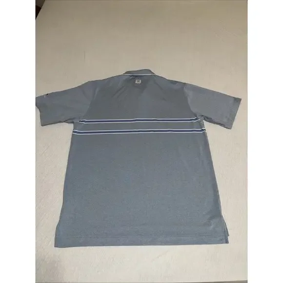 FootJoy Polo Shirt Mens XL Blue Striped Golf Performance Stretch Embroidered ECU - Picture 7 of 8